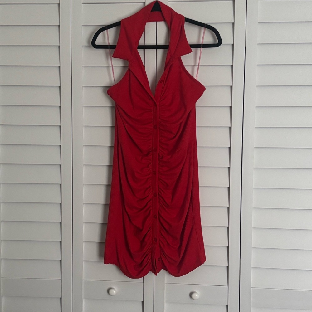 RAINBOW ruched halter dress